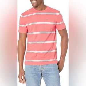 Tommy Hilfiger Essential Striped Pocket Short Sleeve Tee Red Heather Men’s Small